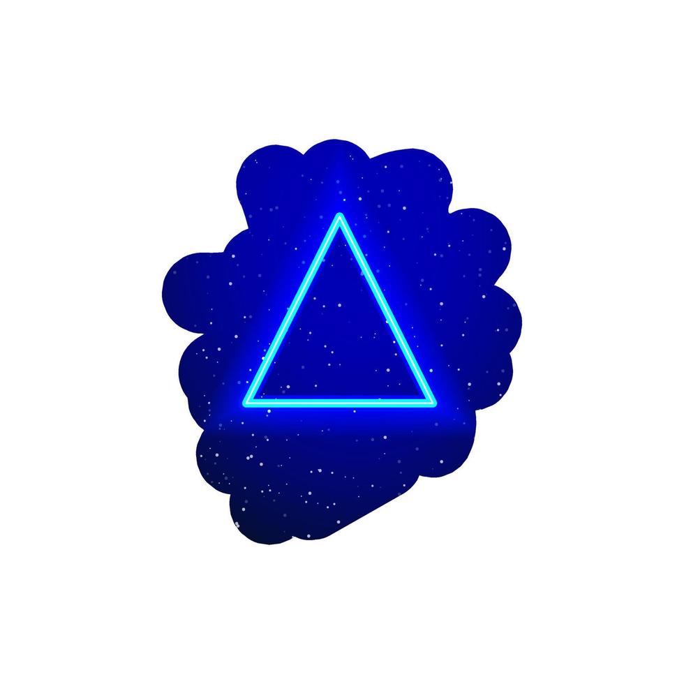 tipo di icona a forma di triangolo al neon a bagliore blu a led. forma realistica del triangolo al neon. forma geometrica tra le stelle spaziali. isolato su sfondo bianco. vettore
