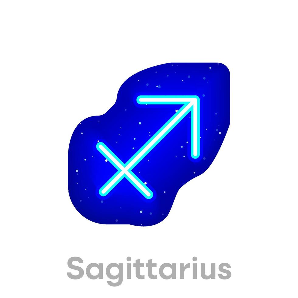 icona dello zodiaco sagittario blu neon nello spazio. icona realistica dell'oroscopo al neon. icona della linea dello zodiaco sagittario al neon incandescente. ha un'area della maschera su sfondo bianco. vettore