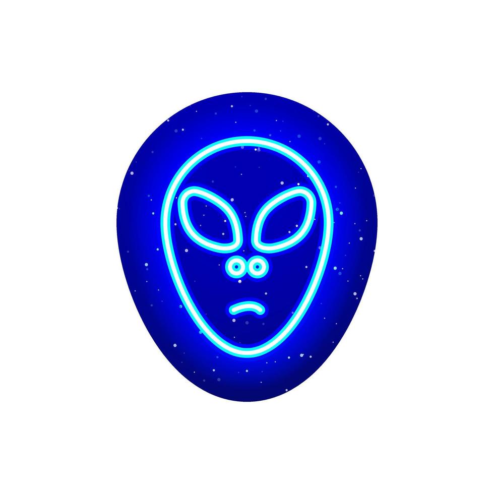 linea dell'icona della testa aliena blu neon. blu notte. design alieno sconosciuto alieno dagli occhi grandi con neon. icona al neon realistica. c'è un'area della maschera su sfondo bianco. vettore