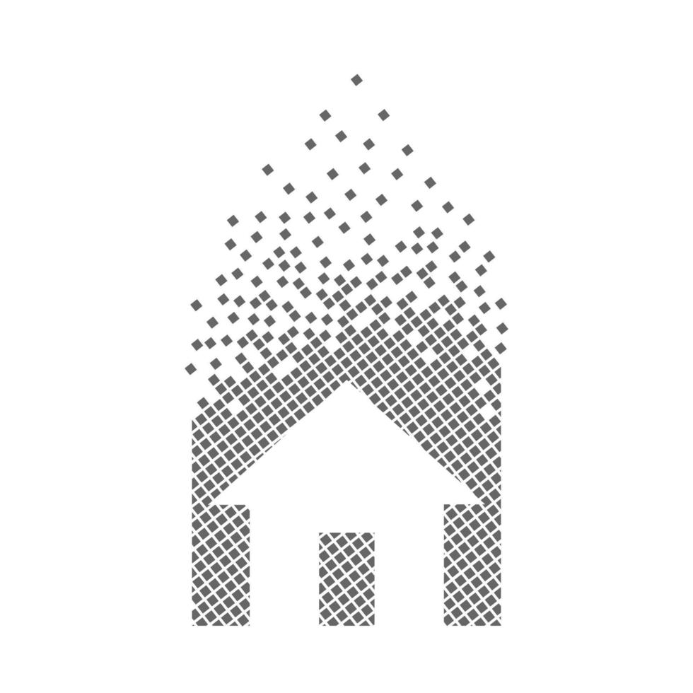 icona dei punti pixel veloci del segno della casa. il pixel della casa semplice è piatto-solido. punto mobile disciolto e disperso art. movimento integrativo e integrativo dei pixel. unendo i punti moderni. vettore