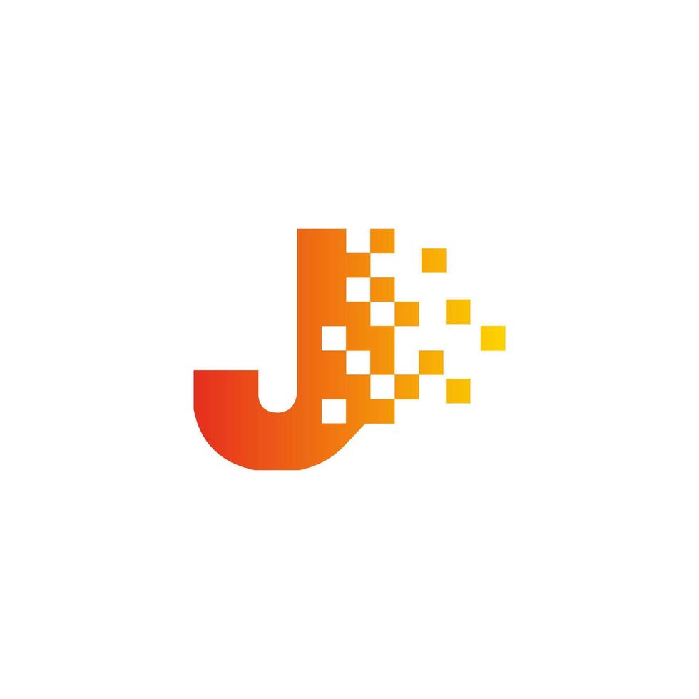 lettera colorata j logo fast pixel dot. pixel art con la lettera j. movimento integrativo dei pixel. icona della tecnologia dispersa creativa. vettore