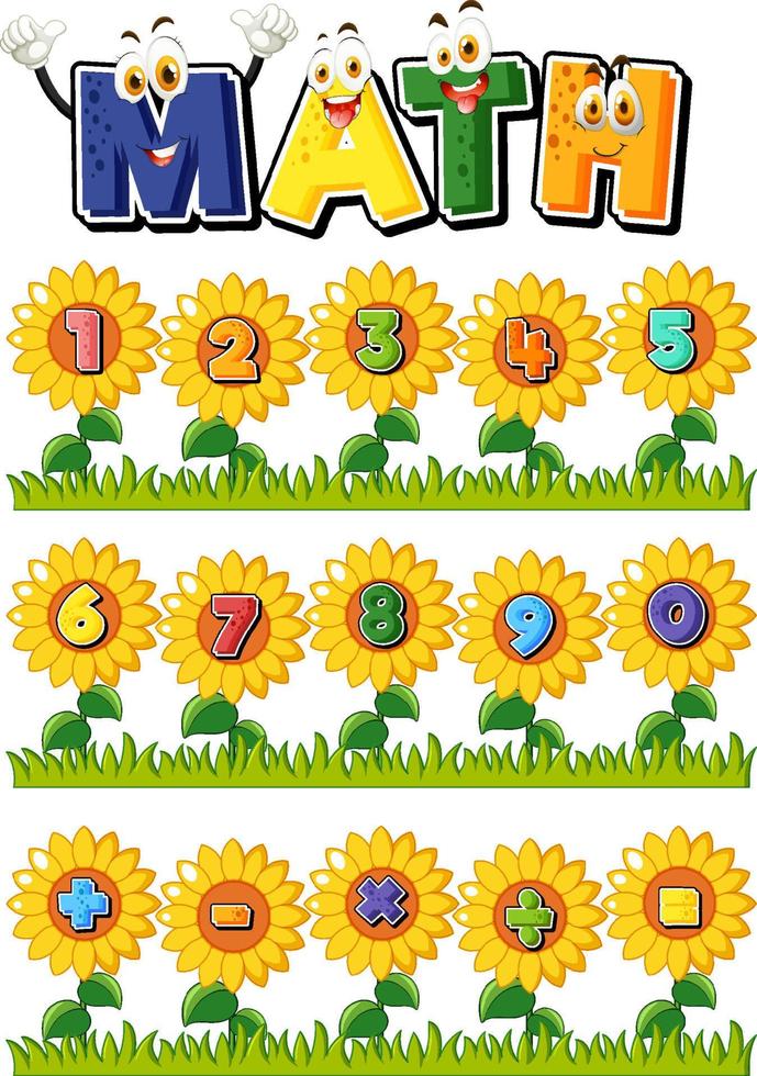 contare i numeri da 0 a 9 e i simboli matematici vettore