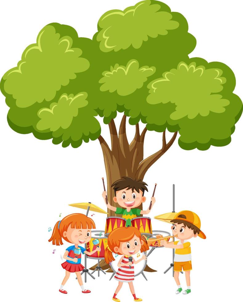 bambini che suonano musica sotto l'albero vettore