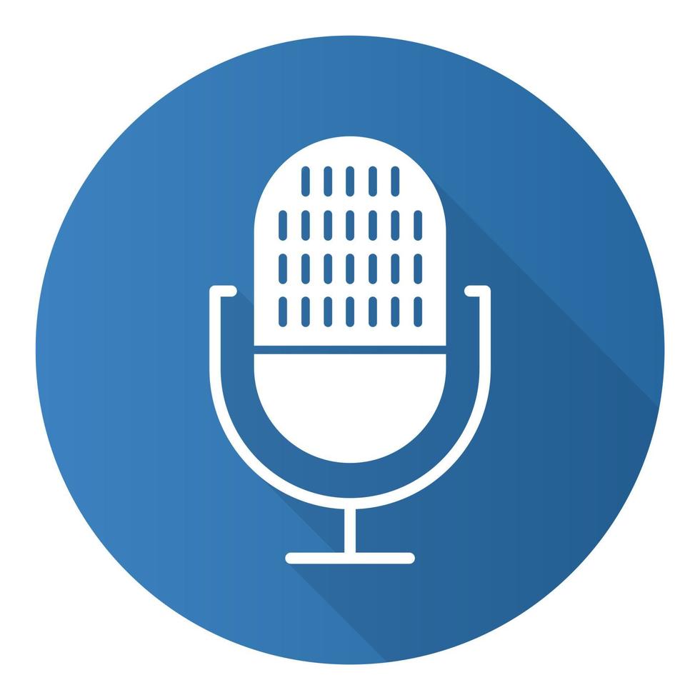 icona del glifo con ombra lunga design piatto registratore vocale blu moderno. idea microfono apparecchiature per la registrazione del suono. microfono portatile, microfono musicale. processo di riconoscimento vocale. illustrazione della siluetta di vettore