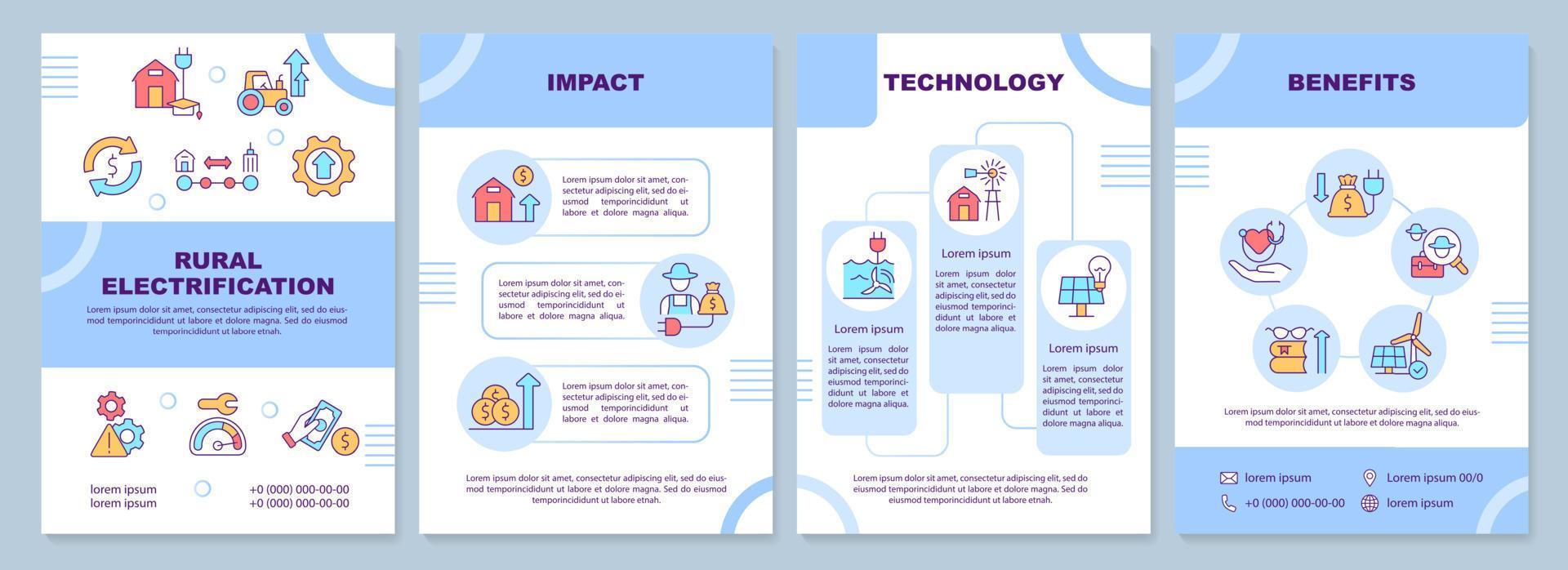 modello di brochure per l'elettrificazione della campagna. design per la stampa di opuscoli con icone lineari. layout vettoriali per presentazioni, relazioni annuali, annunci. arial-nero, una miriade di caratteri pro-regolari utilizzati