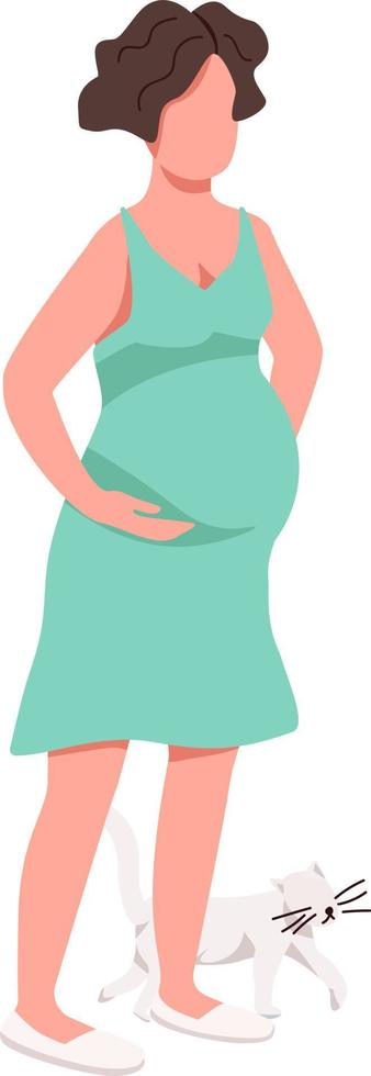 donna incinta con carattere vettoriale di colore semi piatto gatto