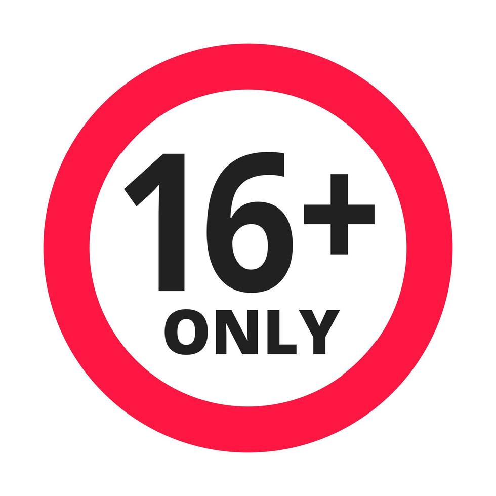 illustrazione vettoriale del segno dell'icona rotonda vietata sotto i 16 anni.