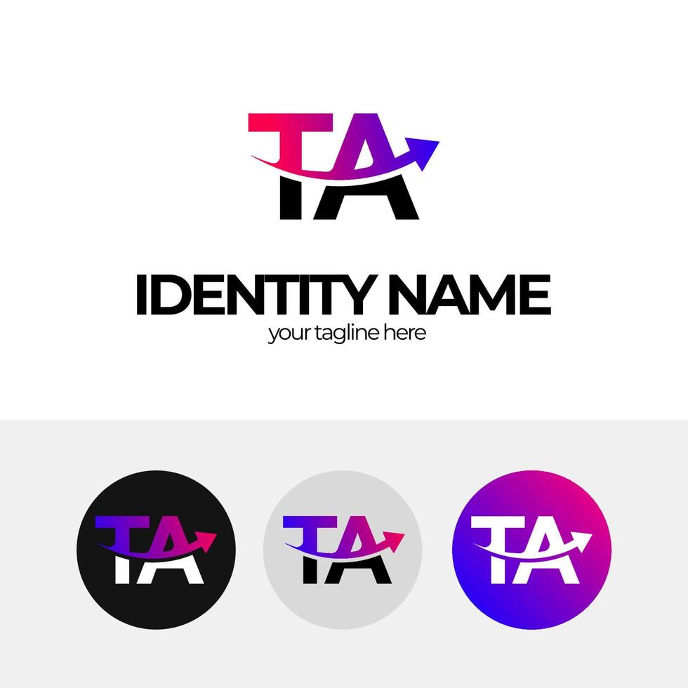 lettera t e un logo, design del logo ta per le aziende, freccia, design del logo aziendale, logo per l'azienda, scalare, aumentare gli affari vettore