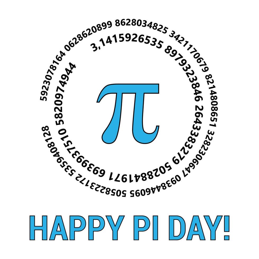 buon giorno pi festeggia pi giorno. costante matematica. 14 marzo. rapporto tra la circonferenza di un cerchio e il suo diametro. numero costante pi. illustrazione vettoriale