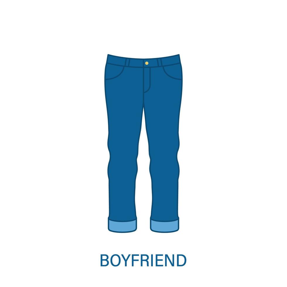 donna ragazzo tipo jeans pantaloni silhouette icona. stile di abbigliamento in denim da donna moderno. abbigliamento casual moda blu. bel tipo di pantaloni femminili. pantalone aderente alla mamma. illustrazione vettoriale isolata.