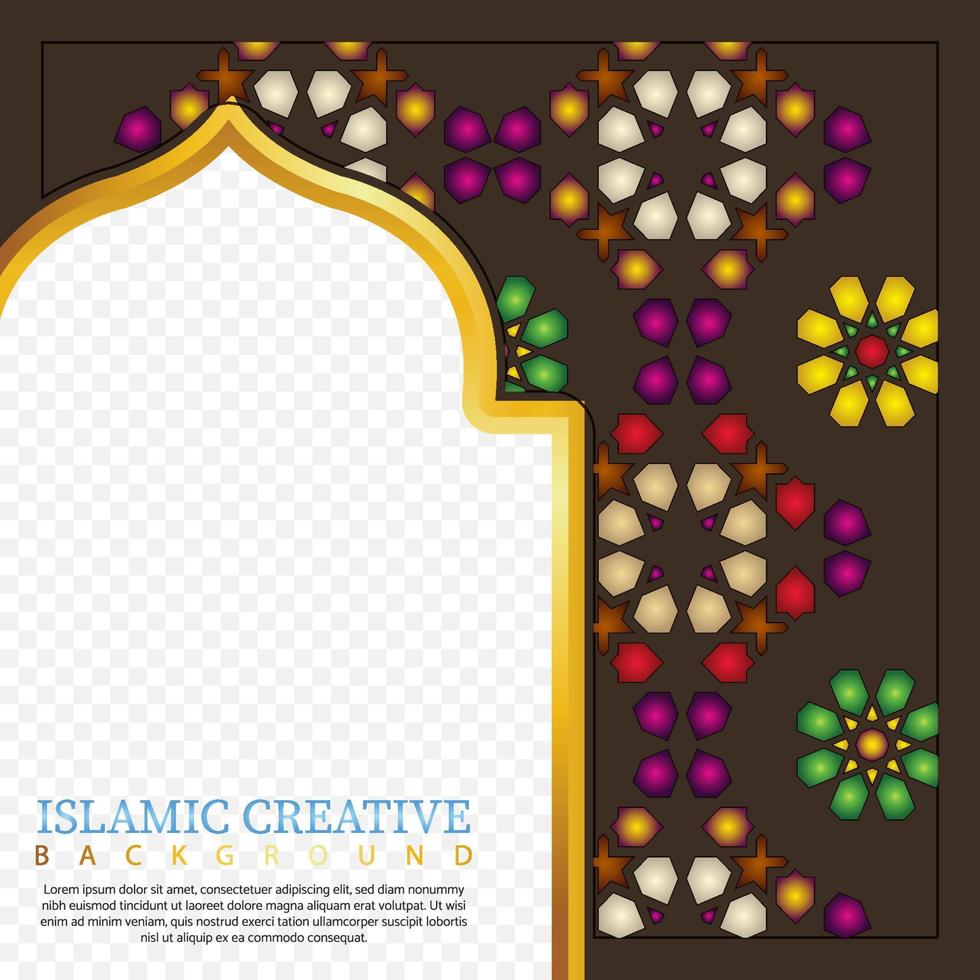 modello di sfondo biglietto di auguri design islamico con dettagli decorativi colorati di arte islamica ornamenti mosaico floreale illustrazione vettoriale