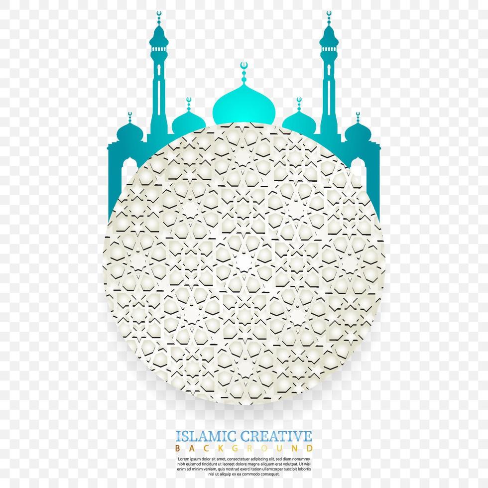 modello di sfondo biglietto di auguri design islamico con dettagli decorativi colorati di arte islamica ornamenti mosaico floreale illustrazione vettoriale