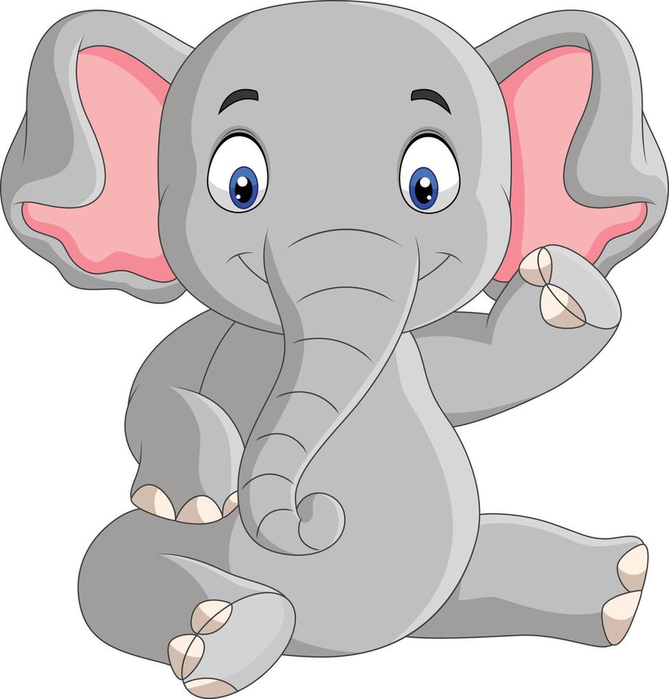 cartone animato carino elefantino seduto vettore