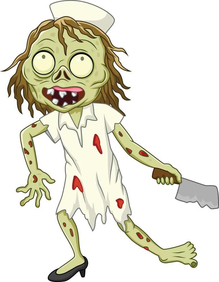 infermiera zombie cartone animato su sfondo bianco vettore