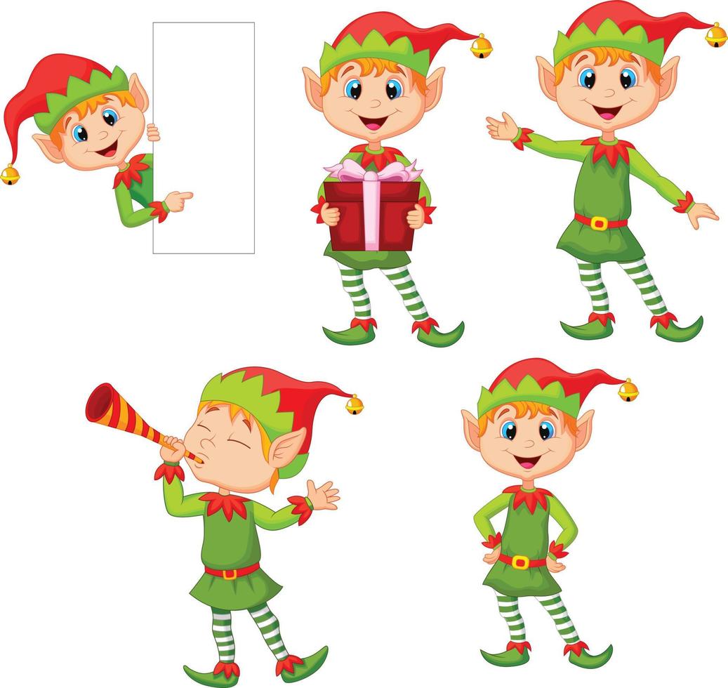 set di cartone animato elfi ragazzo isolato sfondo bianco vettore