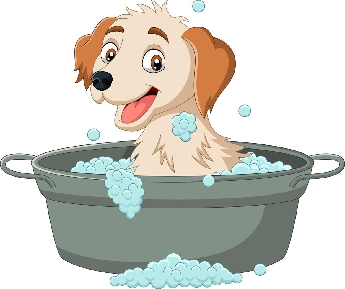 cane cartone animato che fa il bagno vettore