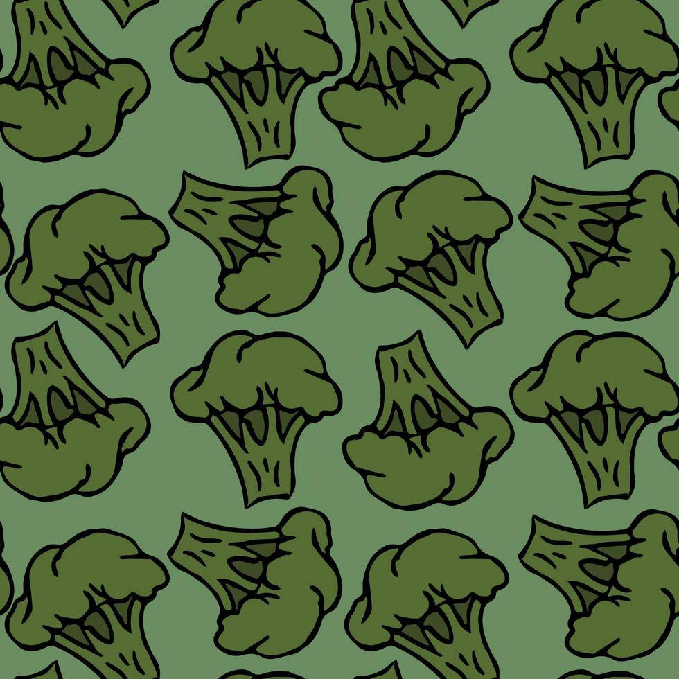 modello di broccoli senza soluzione di continuità. icone di broccoli verdi di vettore di doodle. modello vintage di broccoli verdi