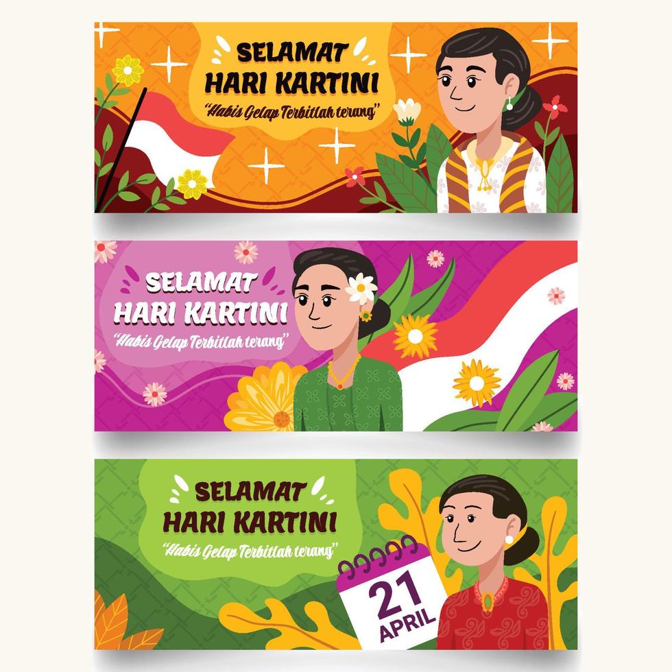 set di banner selamat hari kartini vettore