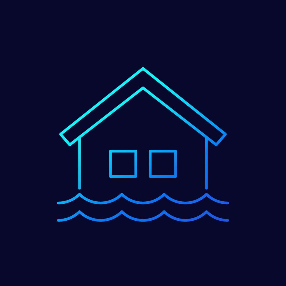 icona di vettore di linea di inondazione con una casa