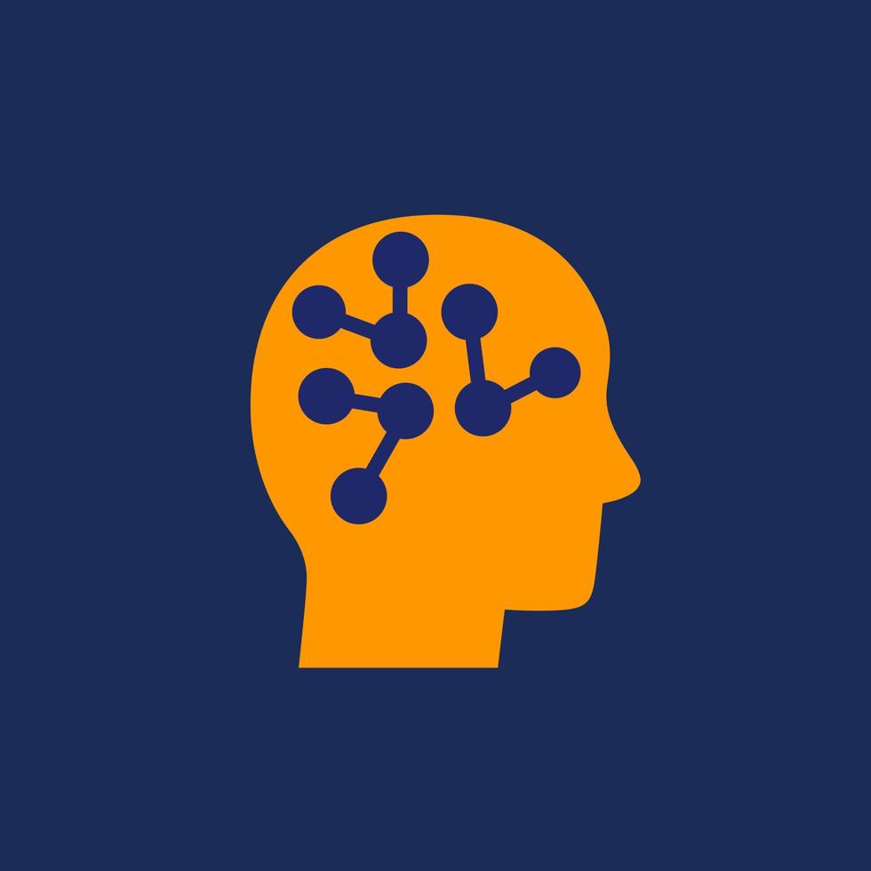 connessioni neuronali nell'icona del cervello con una testa vettore