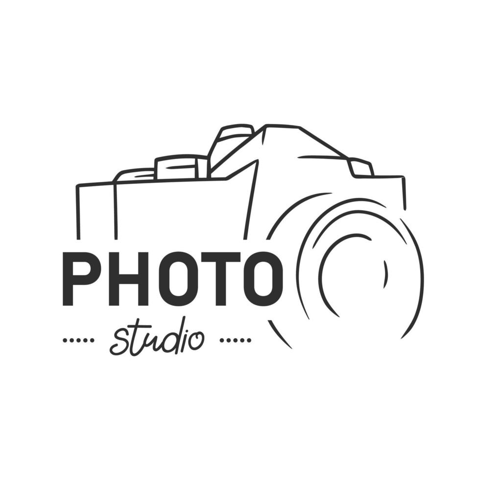 foto dello studio del logo di fotografia della macchina fotografica disegnata a mano vettore
