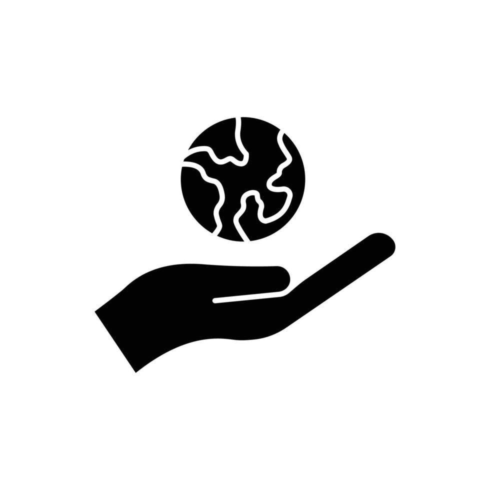 icona della mano con la terra. stile icona glifo. silhouette. adatto per il simbolo del giorno della terra. design semplice modificabile. vettore del modello di progettazione