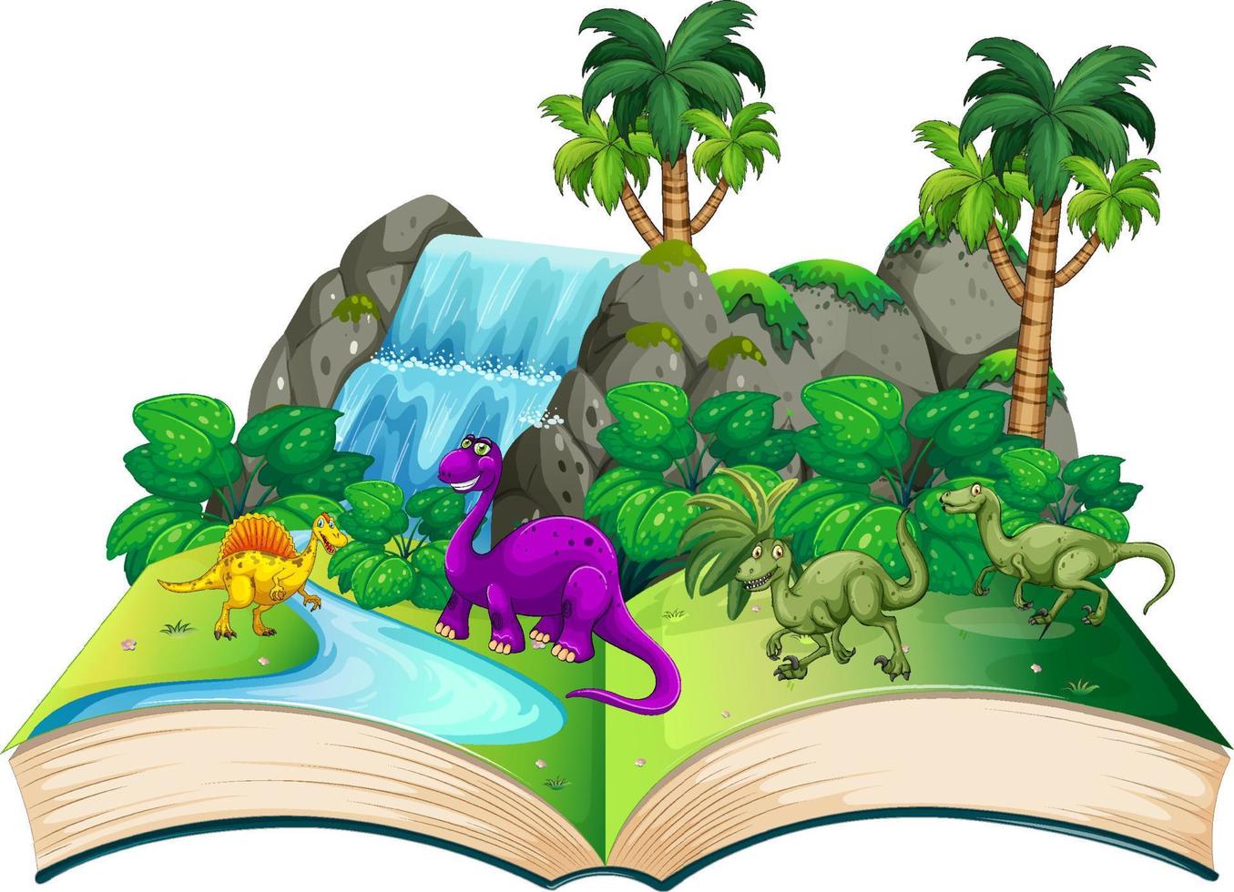 libro di dinosauro nella foresta vettore