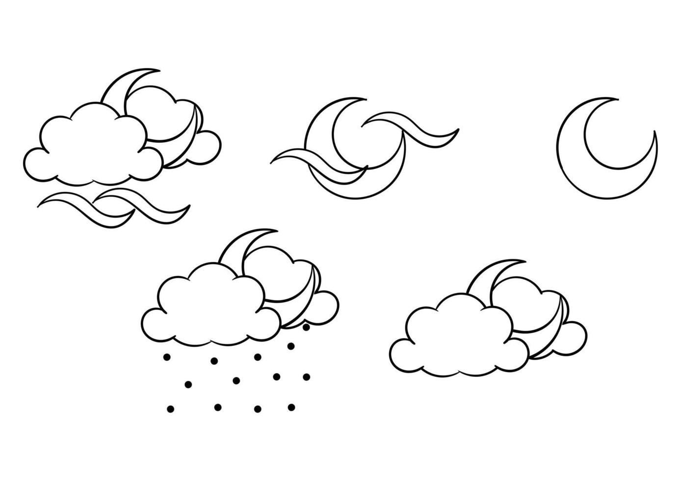 tema del tempo disegnato a mano ventoso, soleggiato e pioviggina di notte vettore