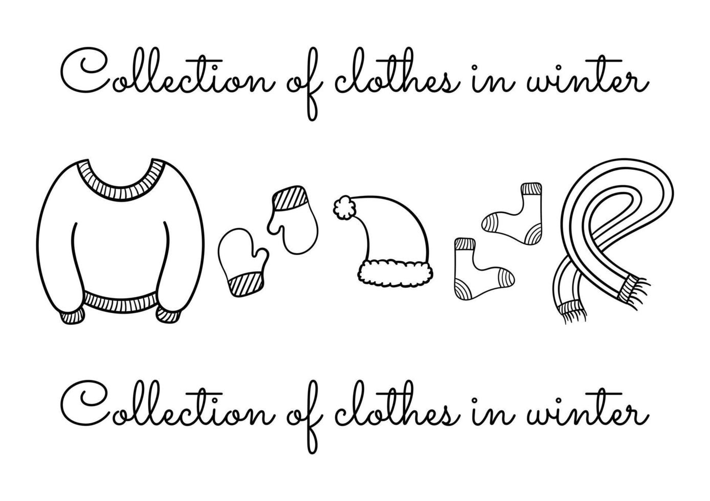 collezione di vestiti disegnati a mano in inverno vettore