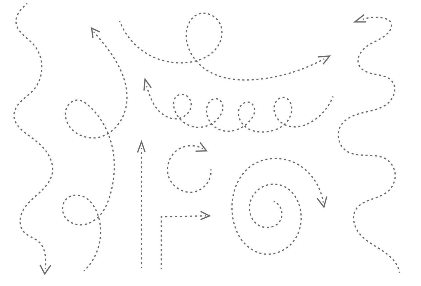 direzioni della freccia disegnate a mano con linee tratteggiate, vettore