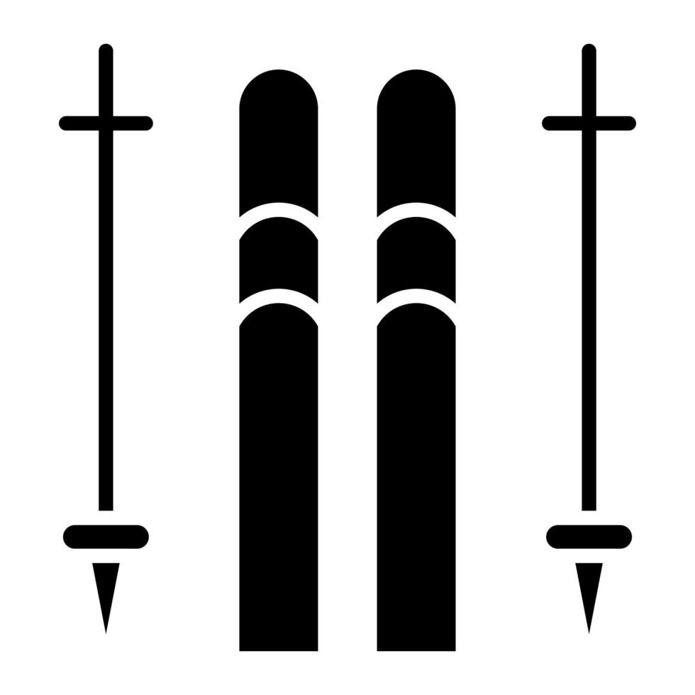 icona del glifo con bastoncini da sci vettore