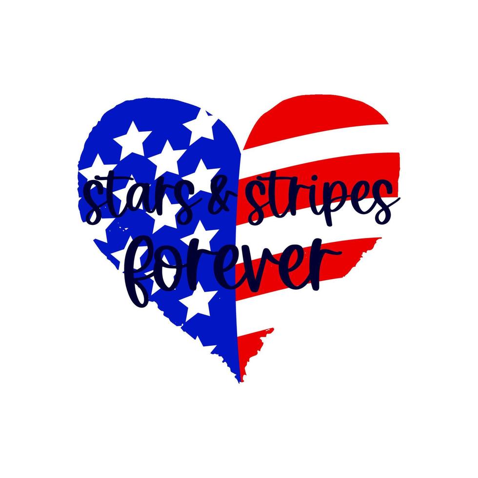 citazione patriottica stelle e strisce per sempre a forma di cuore. colori della bandiera americana. illustrazione vettoriale. stampa t-shirt. 4 luglio concetto. festa dell'indipendenza usa. vettore