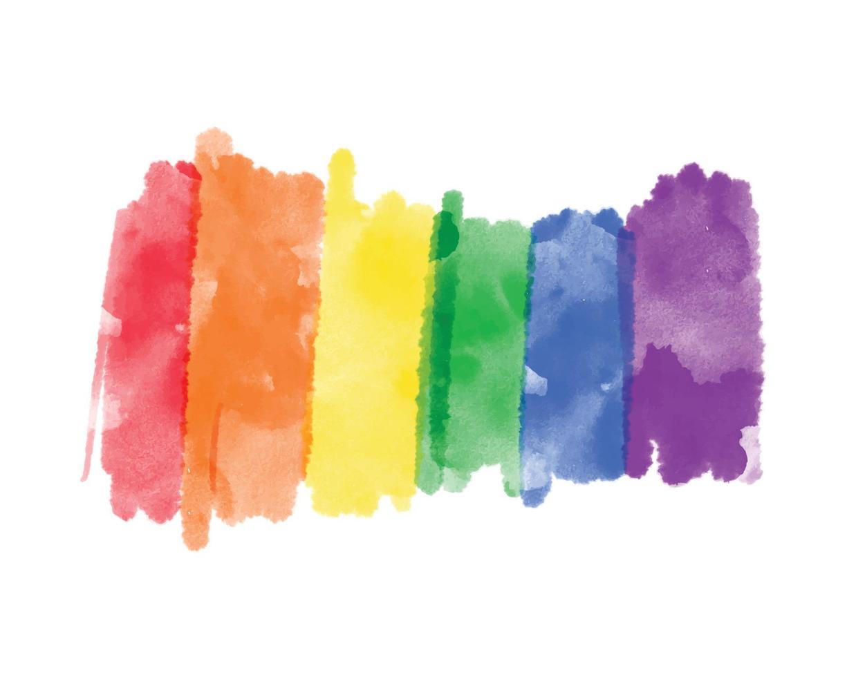 carino vettore arcobaleno acquerello vernice testurizzata, strisce colorate a colori della comunità lgbt. modello di sfondo orizzontale pennello disegnato a mano acquerello artistico per il mese dell'orgoglio, design lgbtq.