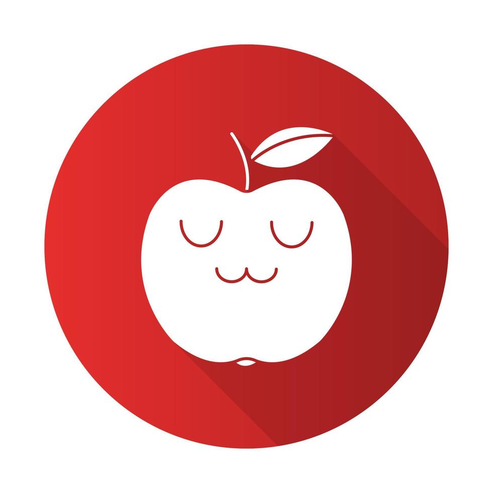 Apple carino kawaii design piatto lungo ombra glifo personaggio. frutta felice con la faccia sorridente. emoji divertenti, emoticon, sorriso. illustrazione della siluetta isolata di vettore