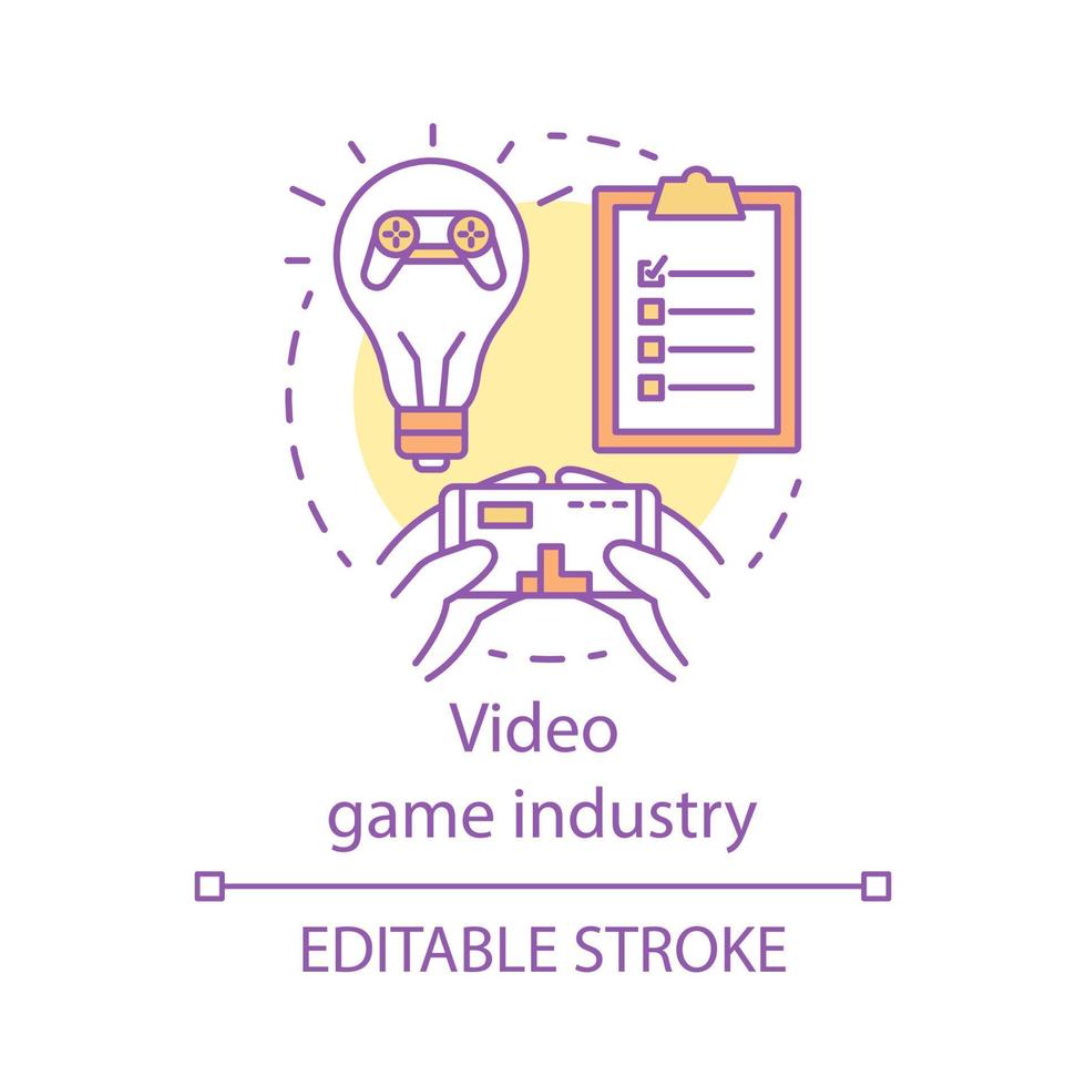 icona del concetto di industria dei videogiochi. gioca al telefono. software di prova. sviluppo del cybergioco. illustrazione al tratto sottile dell'idea della strategia di eSport. disegno di contorno isolato vettoriale. tratto modificabile vettore