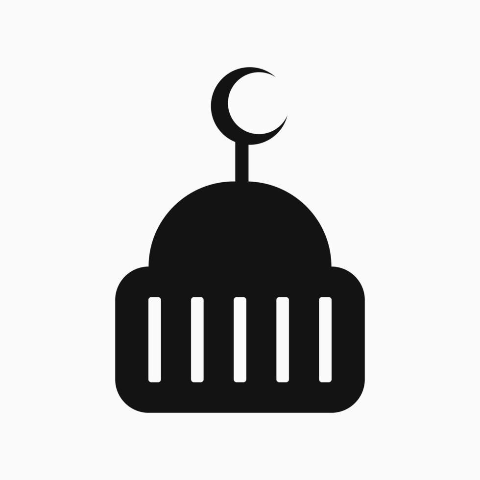cupola della moschea con icona piena di luna. bianco e nero. silhouette o stile pieno. adatto per icone, loghi, simboli e segni vettore
