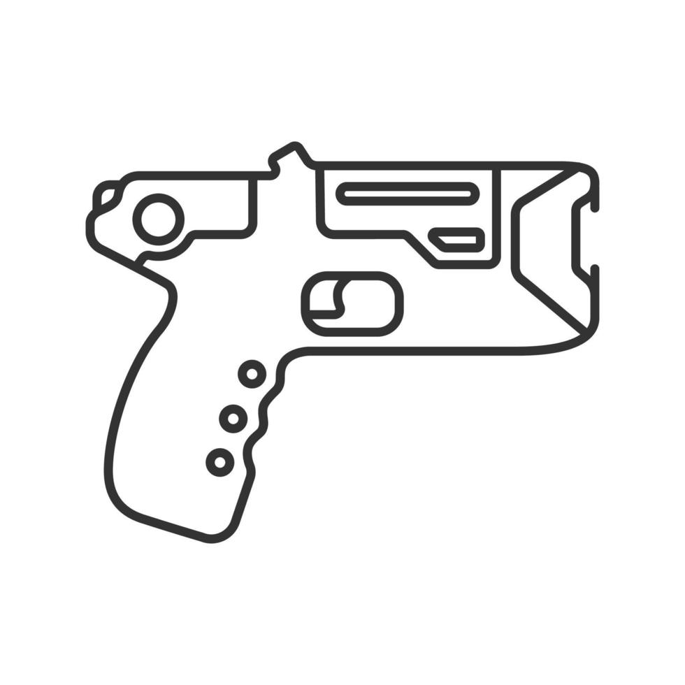icona lineare del taser. pistola invalidante. illustrazione al tratto sottile. arma da elettroshock. illustrazione al tratto sottile. simbolo di contorno. disegno di contorno isolato vettoriale