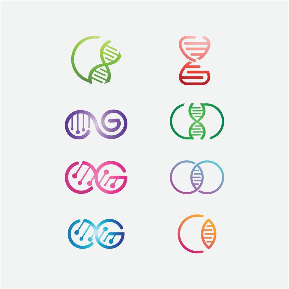 printset dell'icona del simbolo del dna della linea del logotipo della raccolta isolata su sfondo bianco. elemento del modello di progettazione del logo. vettore