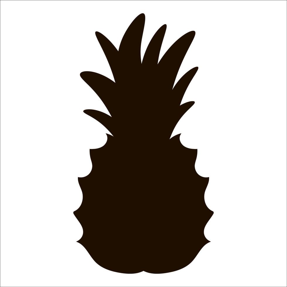 ClipArt di sagoma di frutta tropicale ananas vettoriale. illustrazione del fogliame della giungla nera. pianta esotica disegnata a mano isolata su sfondo bianco. icona dell'ombra di cibo estivo sano. vettore