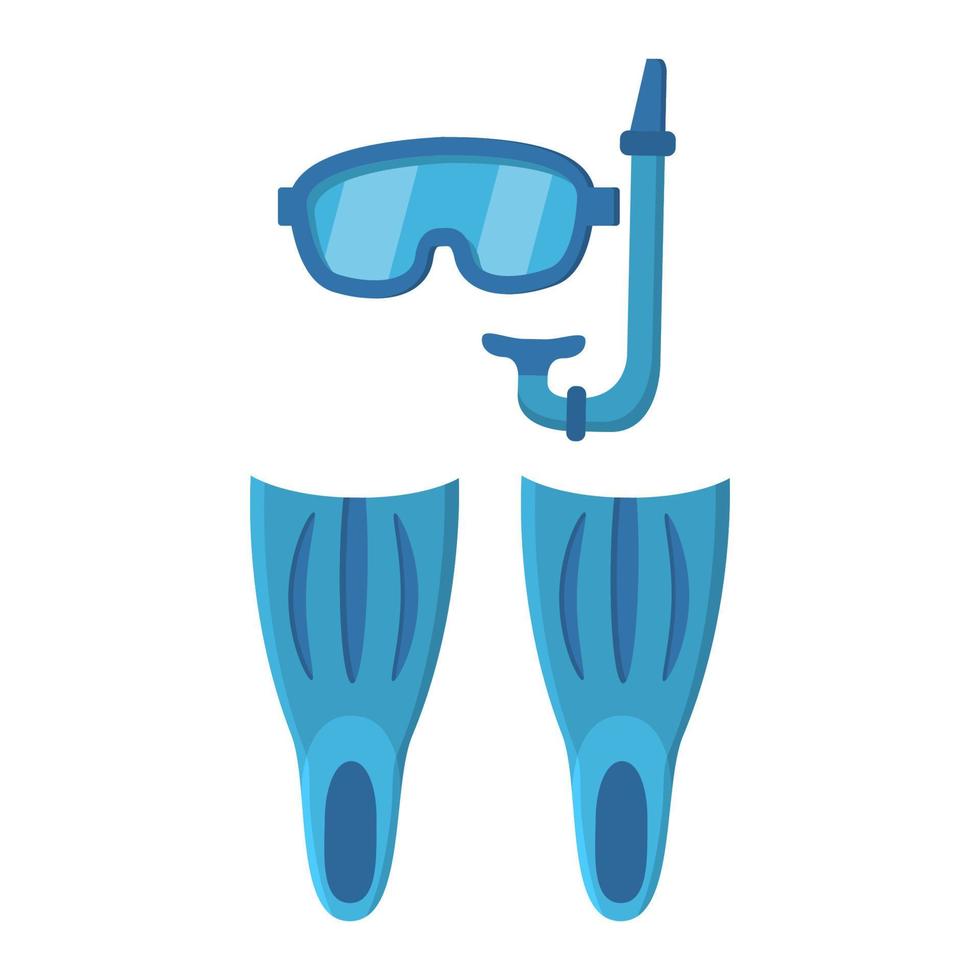 maschera e tubo per immersioni, attrezzatura per il nuoto, pinne isolate su sfondo bianco boccaglio per nuoto subacqueo illustrazione vettoriale piatto.