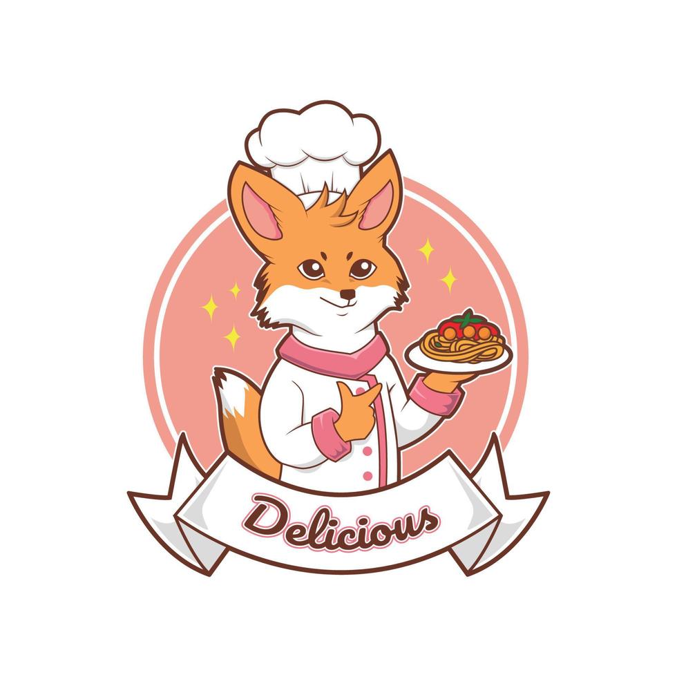 Fox chef carino illustrazione vettoriale logo design