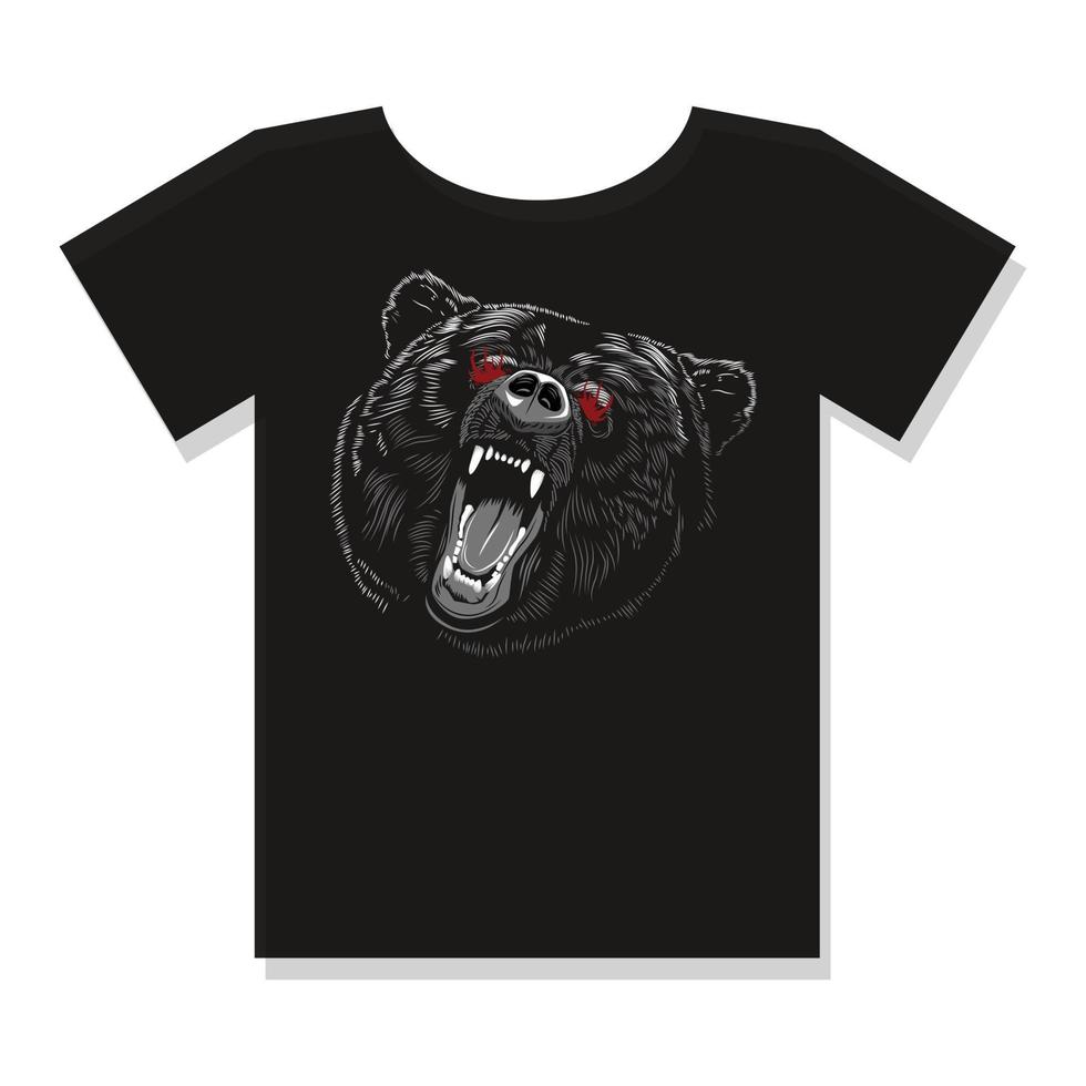 orso shilhouette su disegno di illustrazione vettoriale t-shirt nera
