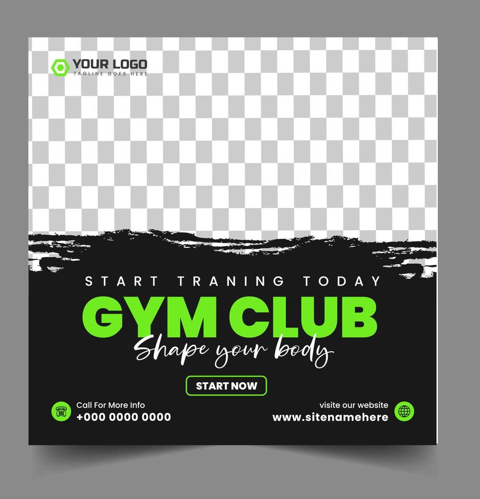 modello di banner post social media palestra fitness con colore nero e verde, banner post social media palestra, allenamento, fitness e sport, design banner post social media palestra fitness. vettore