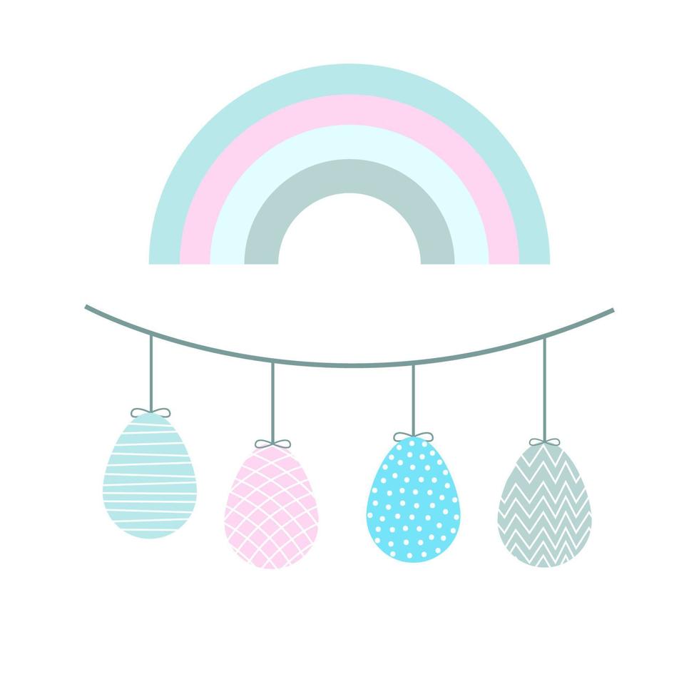 illustrazione di pasqua, arcobaleno e uova. cartolina in colori pastello vettore