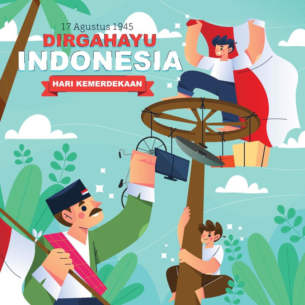 Il giorno dell'indipendenza dell'Indonesia con l'arrampicata sull'areca è un gioco tradizionale vettore