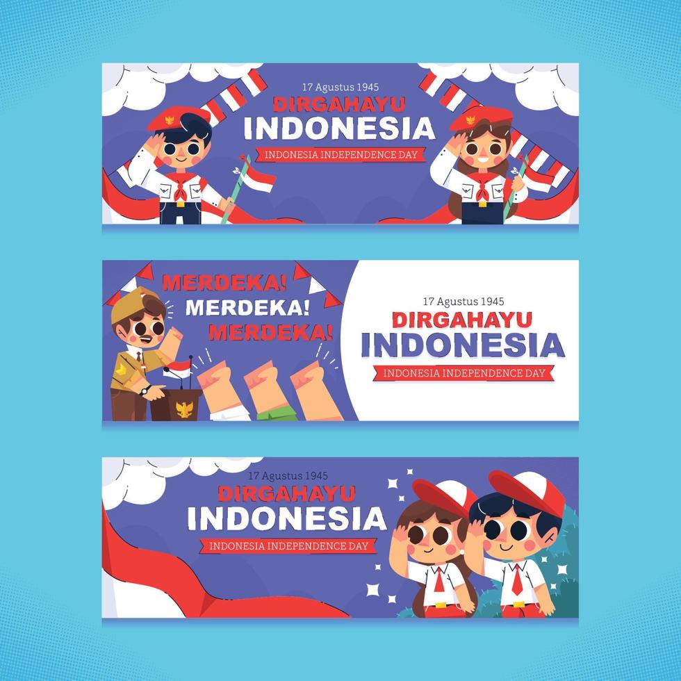 set di banner dirgahayu indonesia vettore