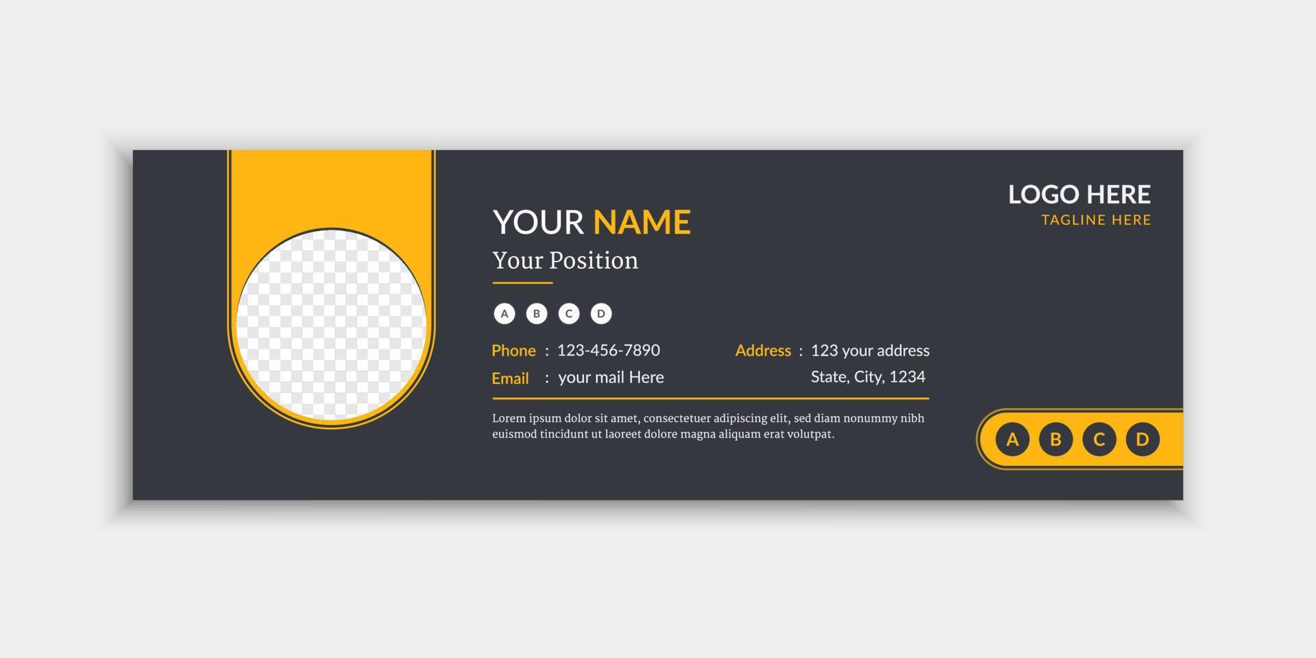 design della firma e-mail creativa in nero e giallo vettore