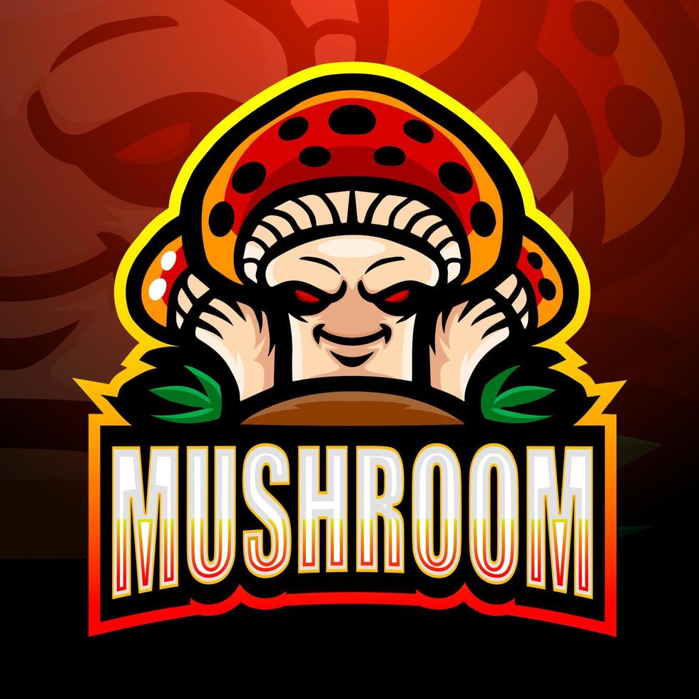 design del logo esport della mascotte del fungo vettore