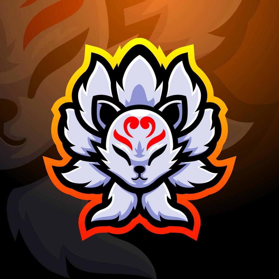 kitsune volpe a nove code mascotte esport logo design vettore