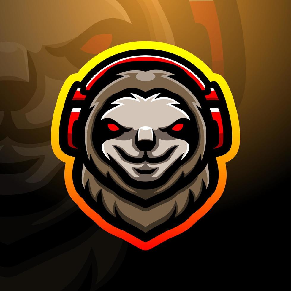 design del logo esport della mascotte della testa di bradipo vettore